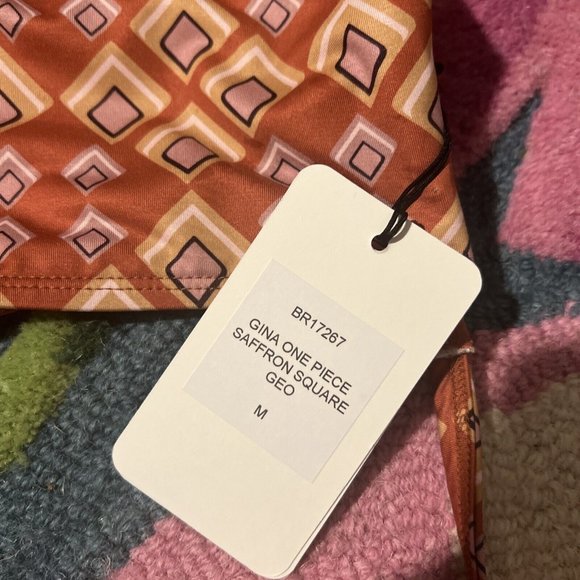 NEW Size M Medium Women Beth Richards Gina One Piece Saffron Square Geo Swimsuit - Picture 8 of 9